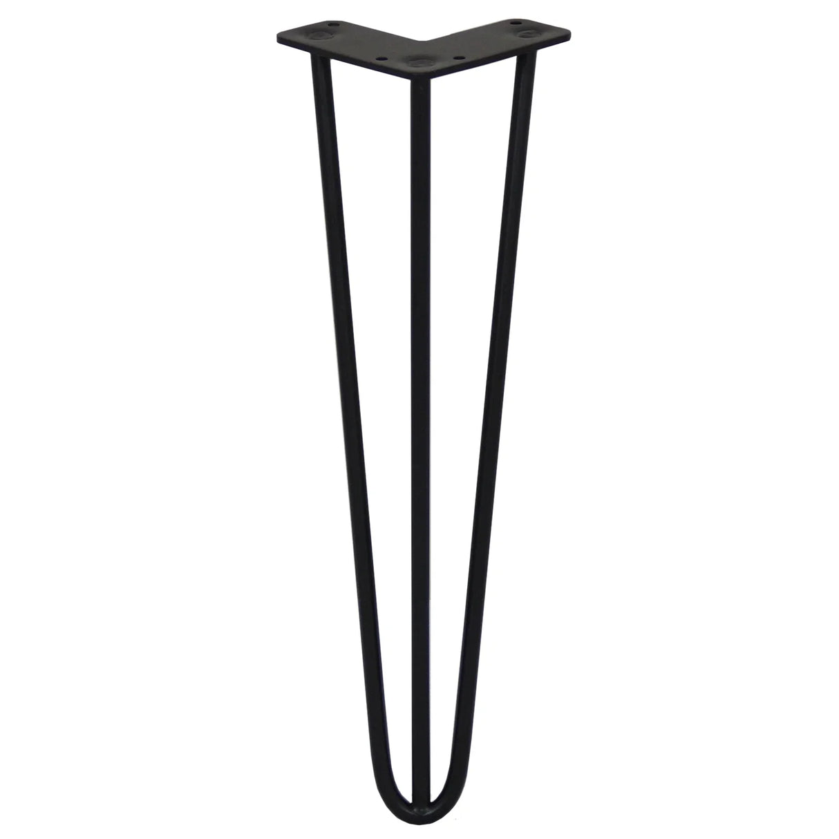 Black 4 x 16-inch hairpin leg with three prongs, featuring a sleek, modern design and sturdy metal construction for furniture projects
