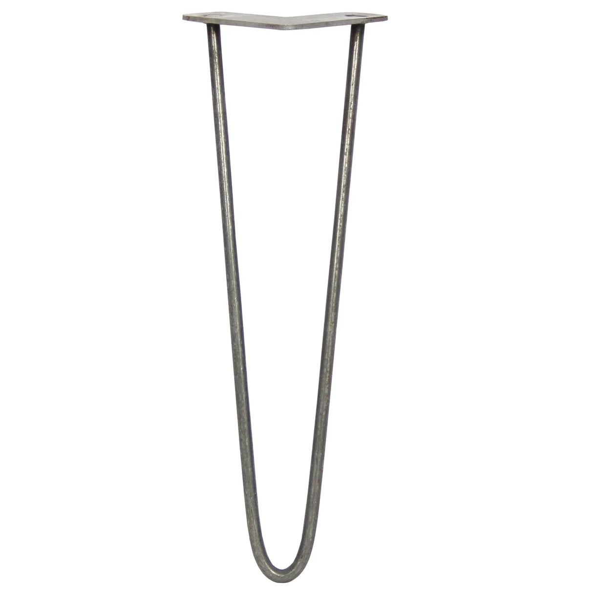 Raw steel hairpin leg with a sleek, minimalist design, featuring a 2-prong base and a 10mm thickness, ideal for furniture projects