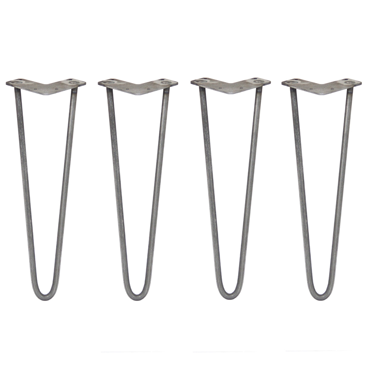4 x 16" Hairpin Legs - 2 Prong - 12mm - Raw Steel