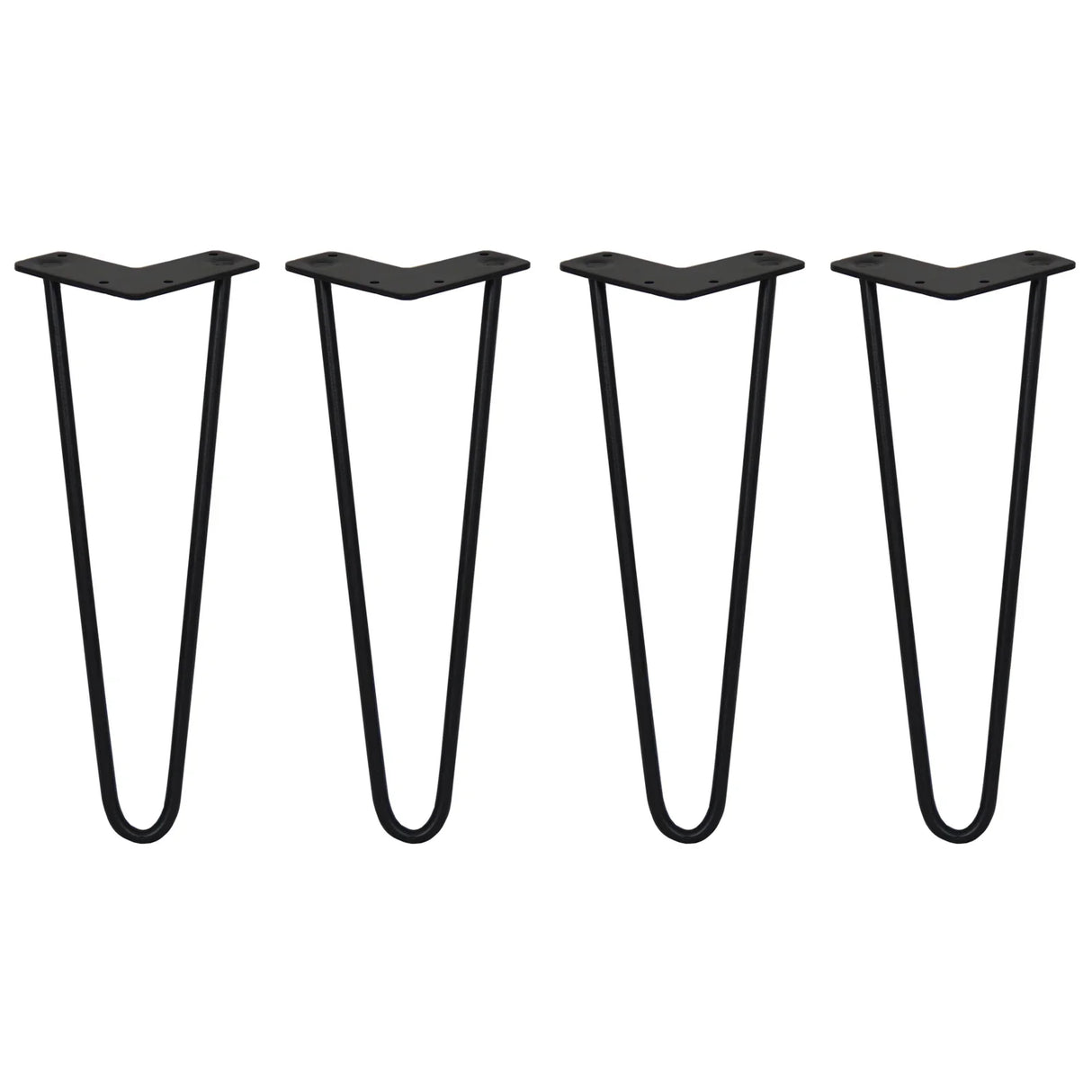 Black 14-inch hairpin legs with a sleek 2-prong design, made of durable metal, perfect for DIY furniture projects