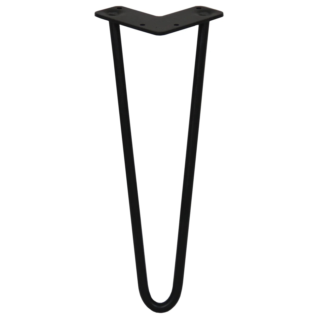 Black 14-inch hairpin leg with a sleek, minimalist design, featuring a sturdy 12mm metal construction and two prongs for stability
