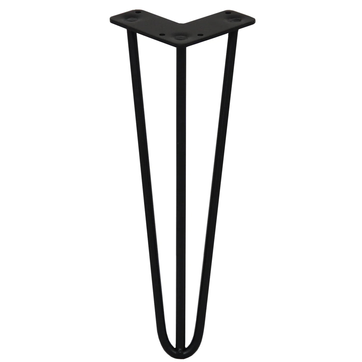 Black 14-inch hairpin legs with a 3-prong design, featuring a sleek, modern look and sturdy 10mm metal construction