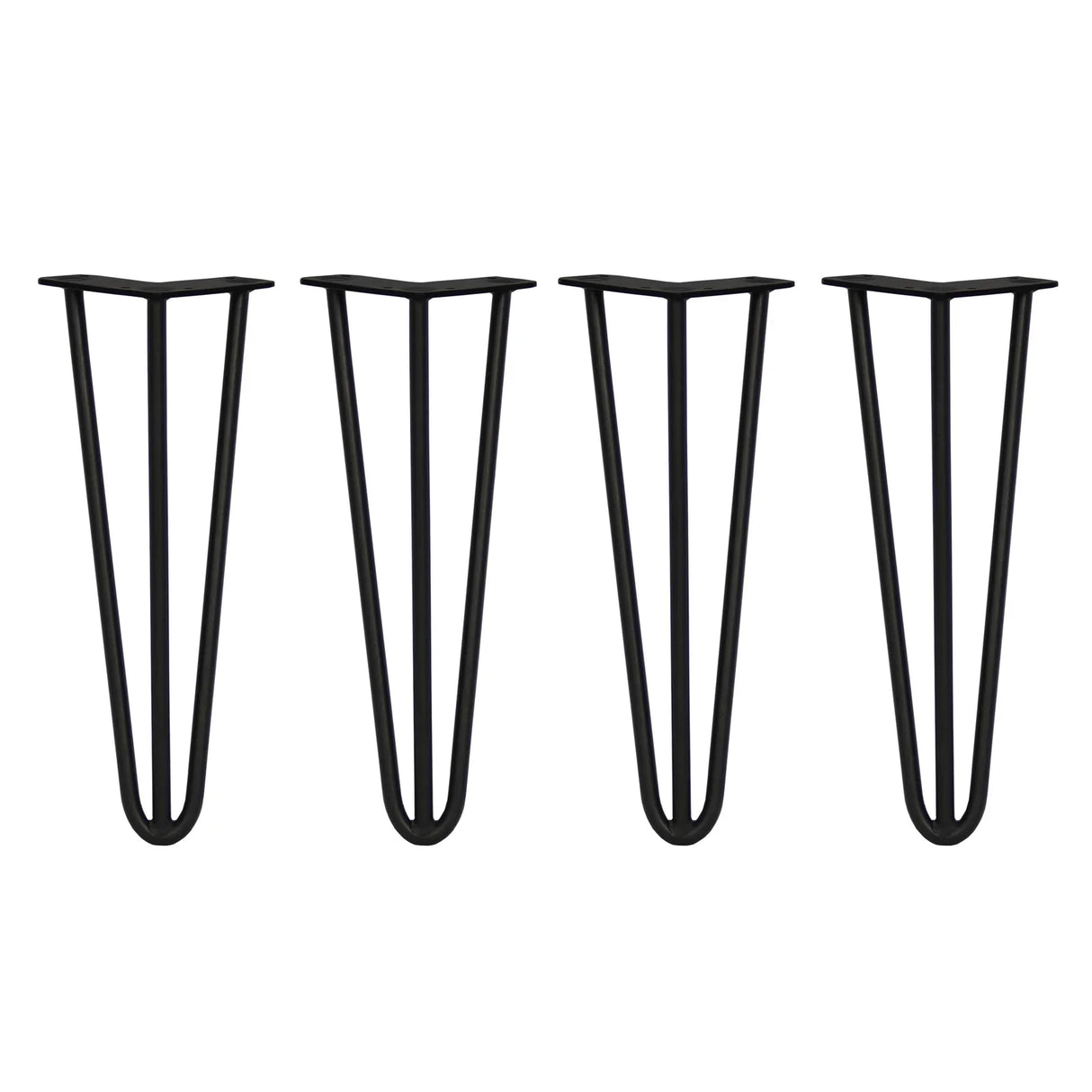 Black 14-inch hairpin legs with a 3-prong design, made of durable metal, perfect for DIY furniture projects and modern decor