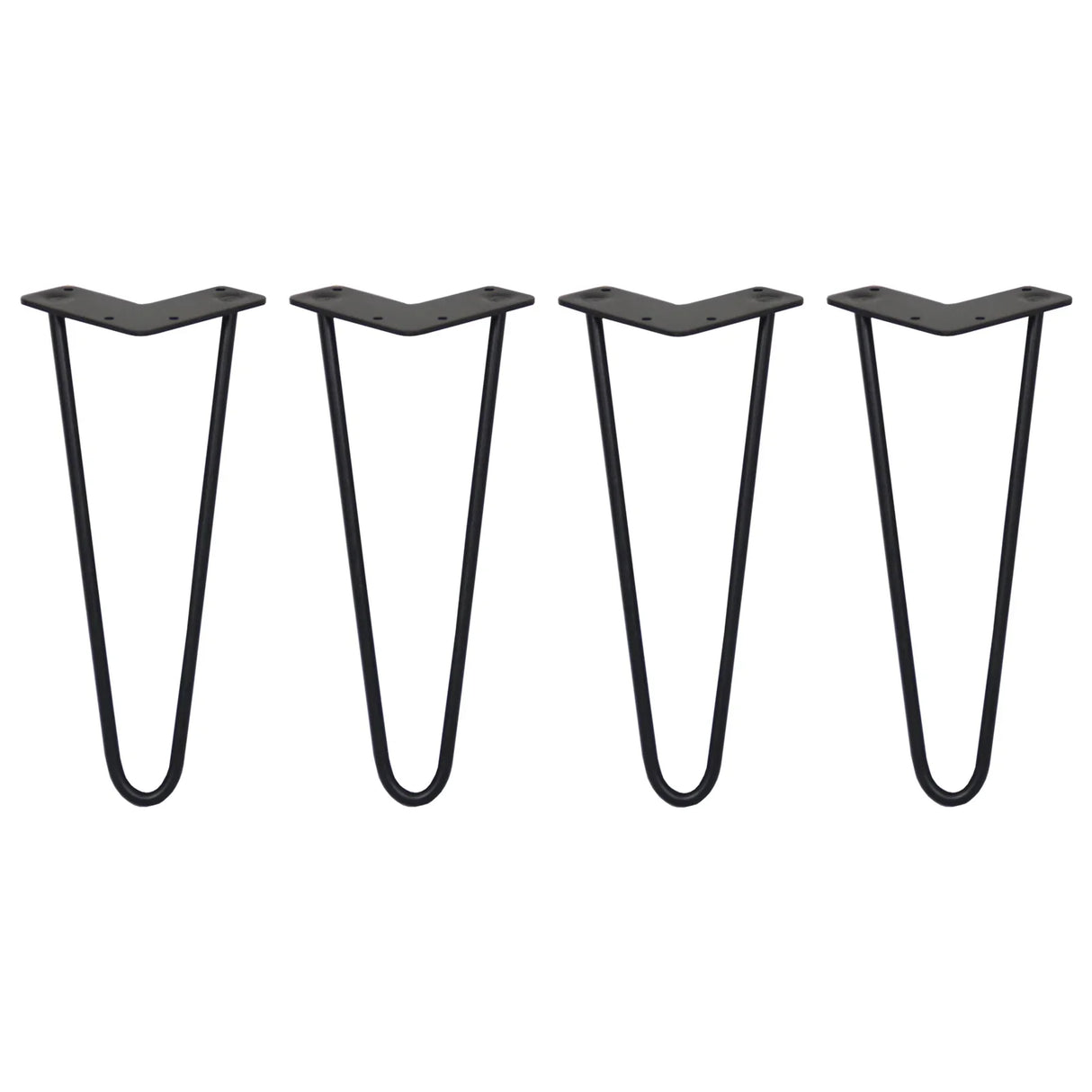 Black 4 x 12-inch hairpin legs with a sleek, modern design, featuring a sturdy 10mm metal construction and two prongs for stability