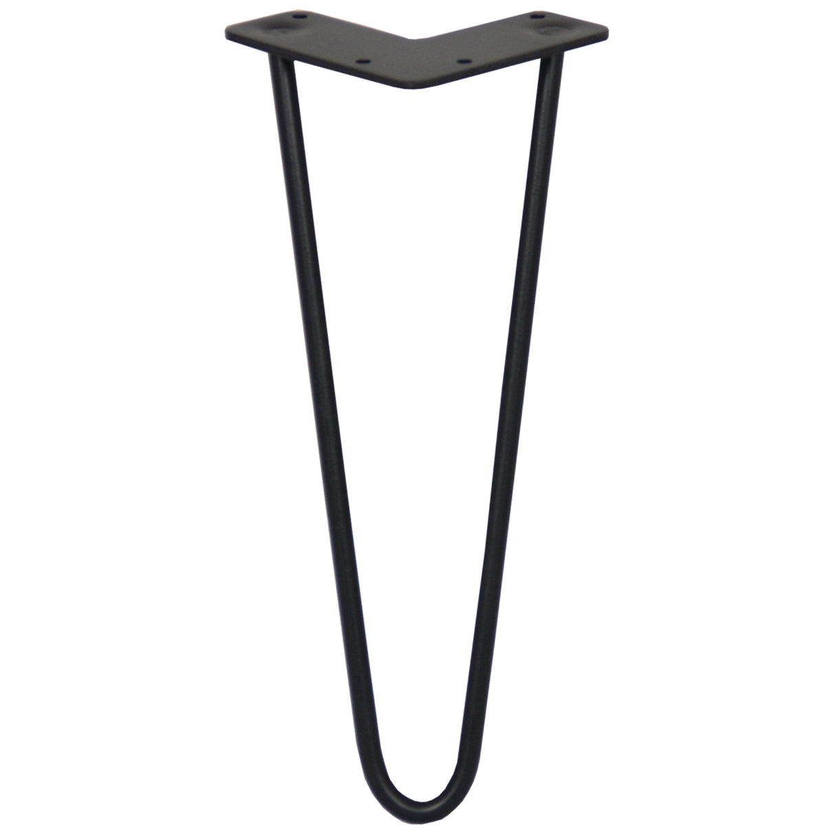 Black 4 x 12-inch hairpin leg with a sleek, minimalist design and two prongs, perfect for modern furniture projects