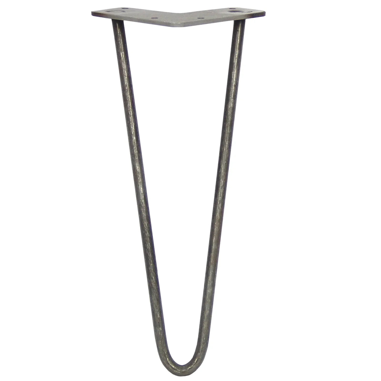 Raw steel hairpin leg with a sleek, minimalist design, featuring two prongs and a 10mm thickness, perfect for furniture projects