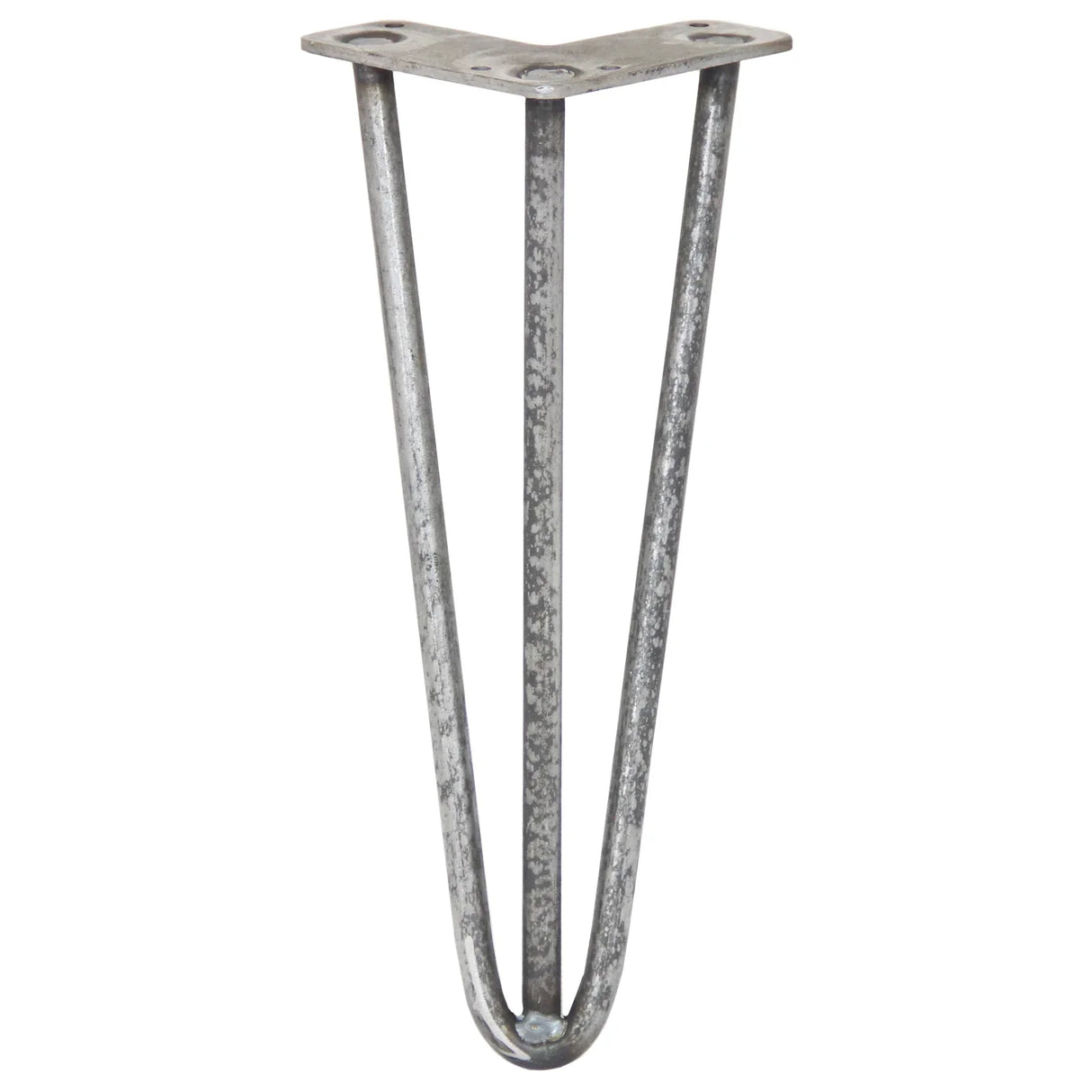 Raw steel 12mm hairpin leg with a three-prong base, featuring a sleek, minimalist design ideal for modern furniture projects