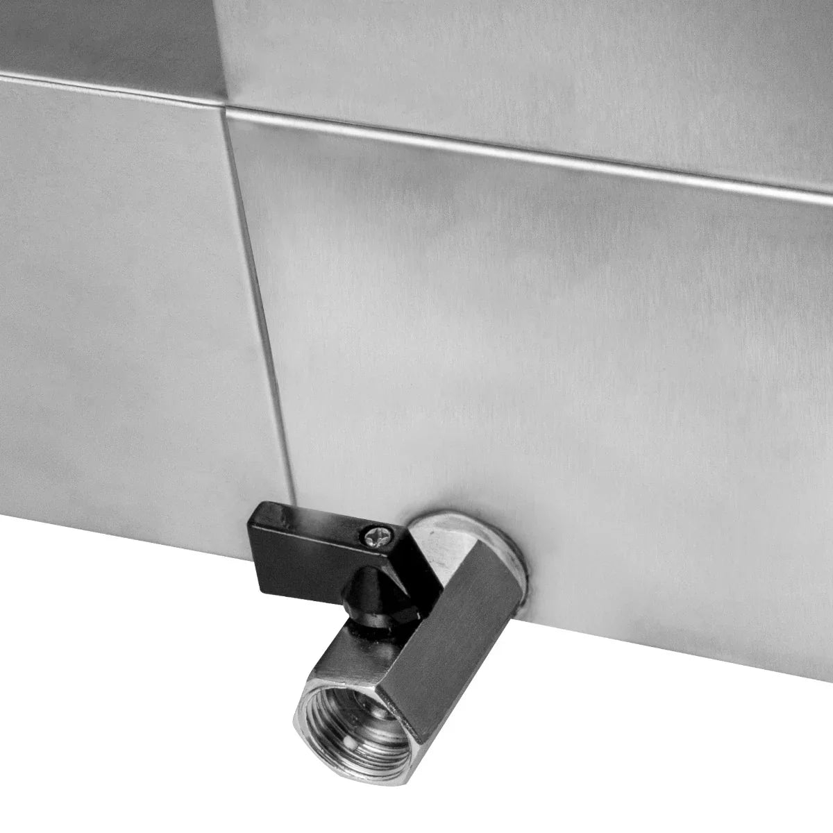 Stainless steel valve connection on the KuKoo Commercial Hot Dog Steamer & Cart, showcasing durable construction and functionality