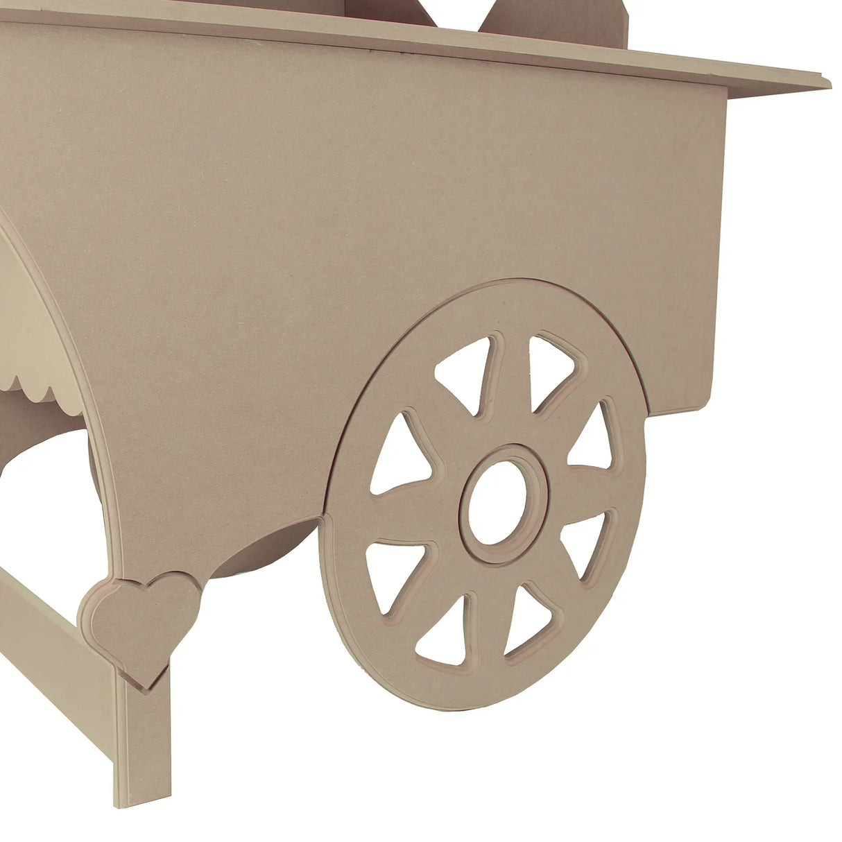 KuKoo Mini Candy Cart features a rustic design with heart-shaped accents, sturdy wheels, and a spacious top for displaying sweets