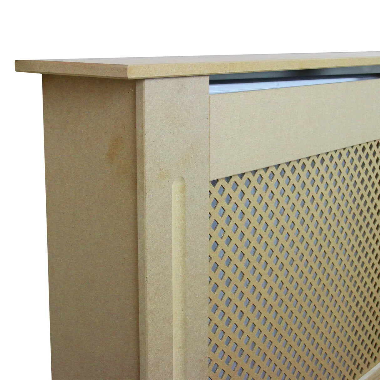 Unfinished MDF radiator cover, 1115mm, featuring a smooth surface, decorative lattice design, and clean lines for a modern look