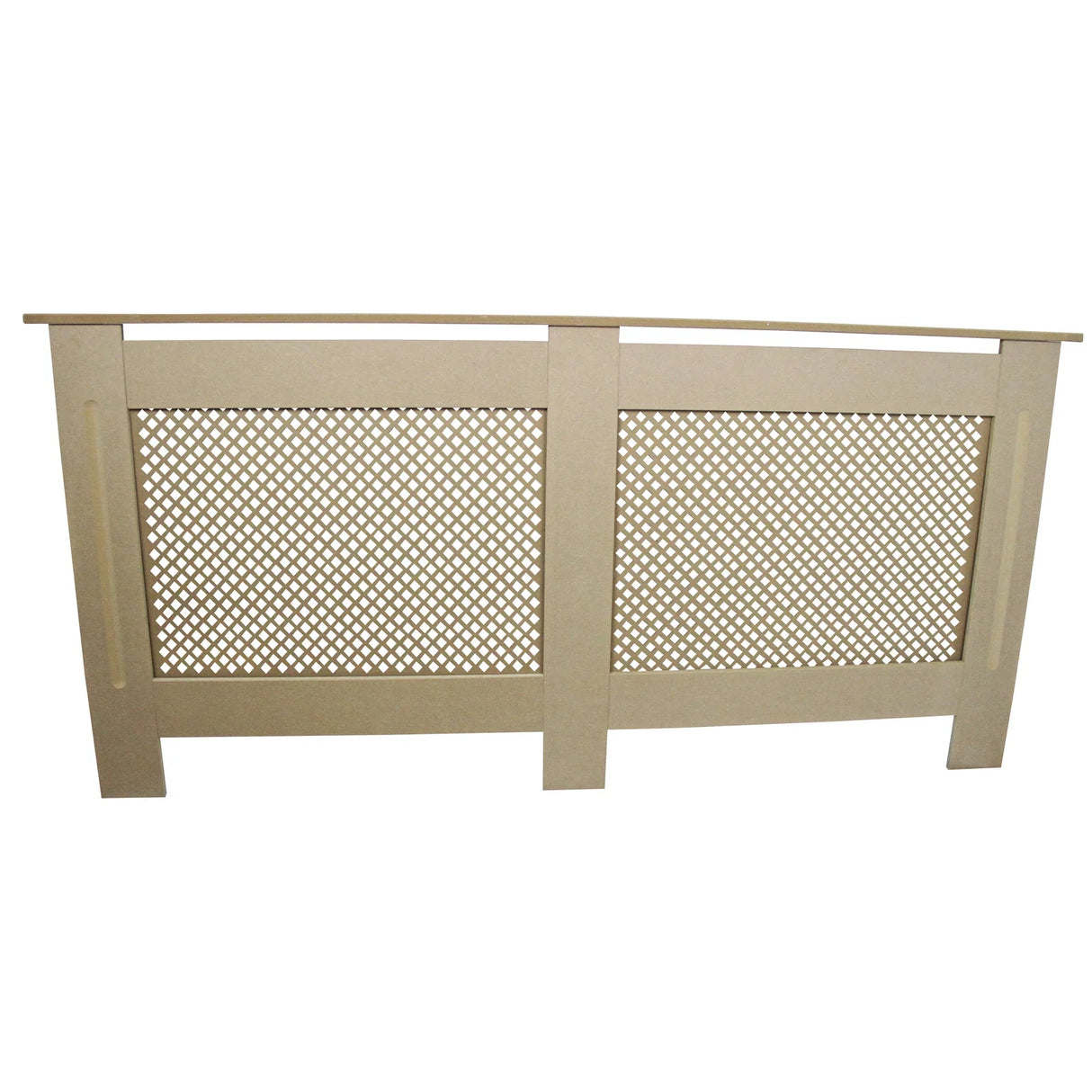 Unfinished MDF radiator cover, 1720mm wide, featuring a decorative lattice design and smooth edges for a modern look