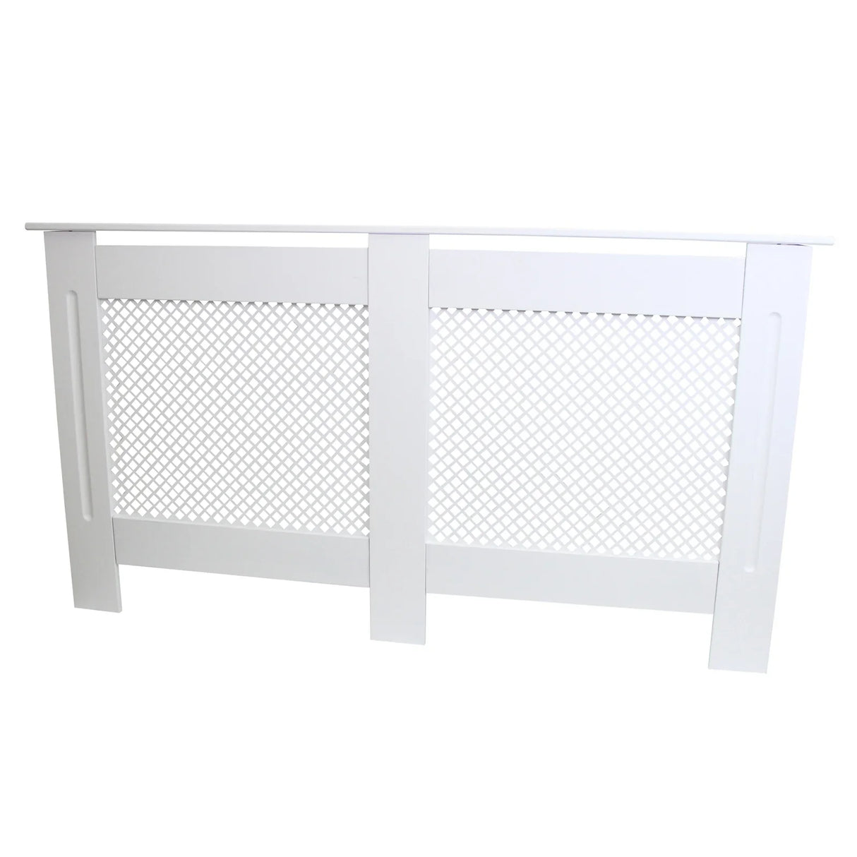White MDF radiator cover measuring 1515mm, featuring a sleek design with a textured mesh panel and smooth top surface