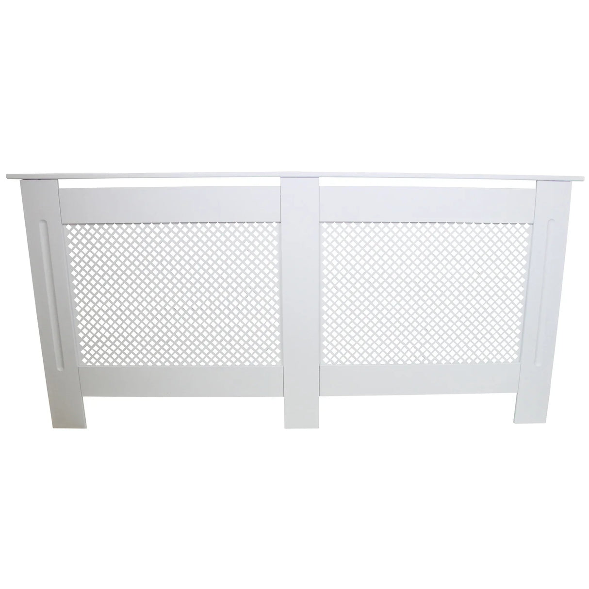 White MDF radiator cover, 1720mm wide, featuring a sleek design with a mesh panel and smooth finish, ideal for home decor