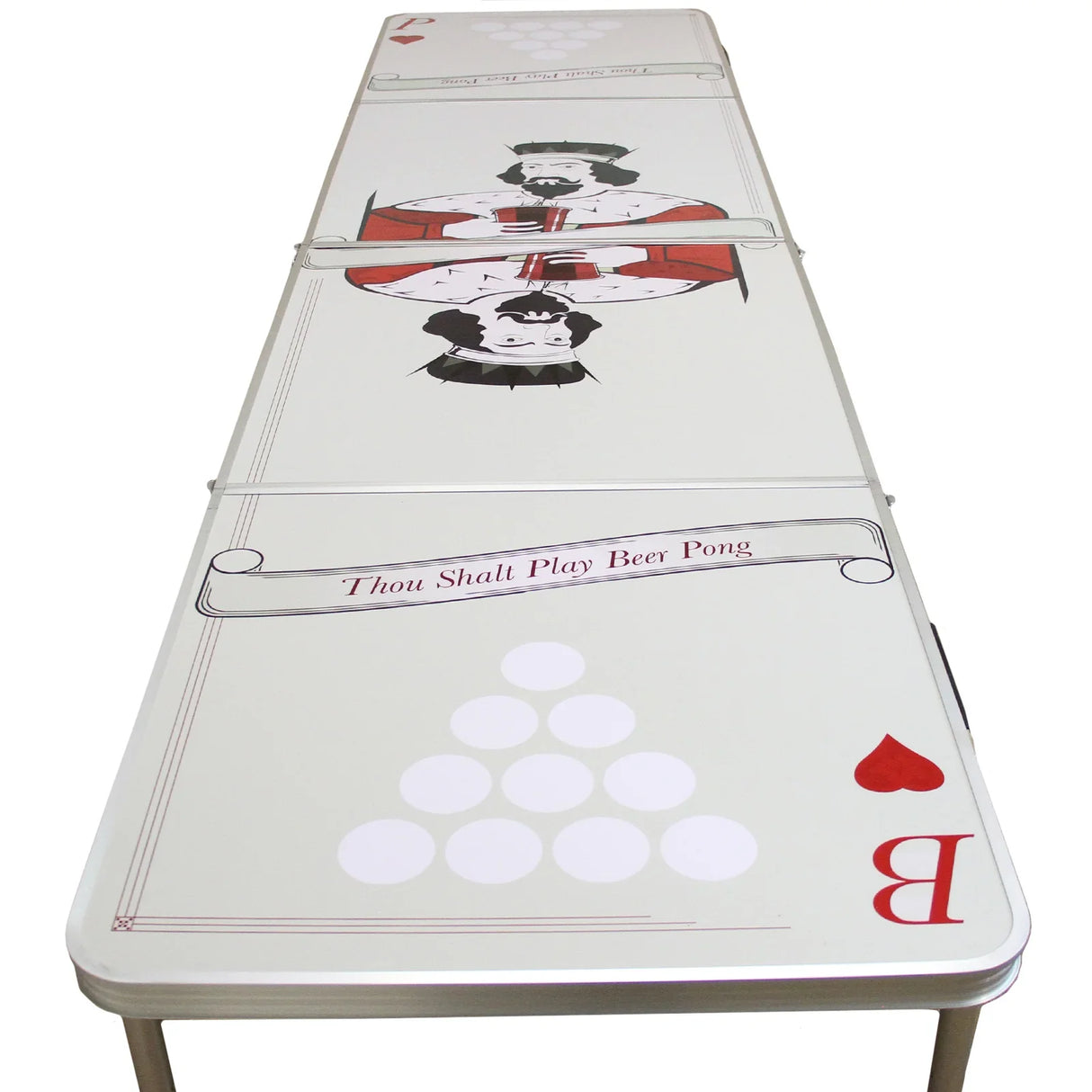8FT beer pong table featuring a playful card design, smooth surface, and sturdy legs, perfect for parties and gatherings