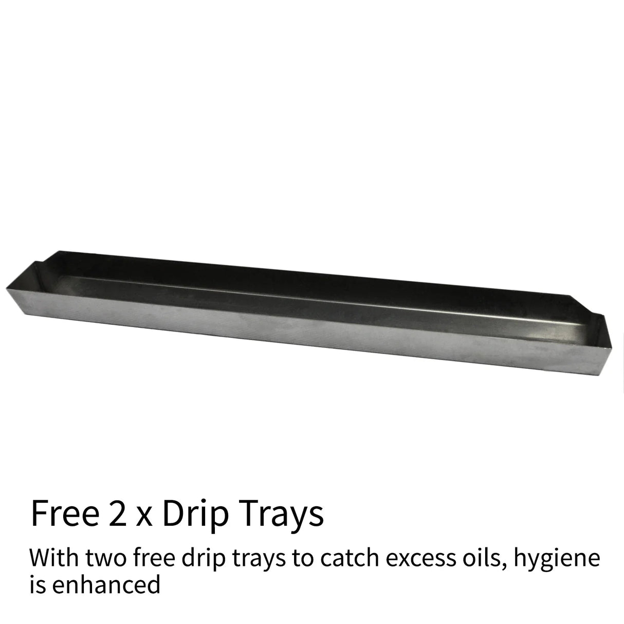 Two stainless steel drip trays designed for the KuKoo Grooved & Flat Panini Press, enhancing hygiene by catching excess oils