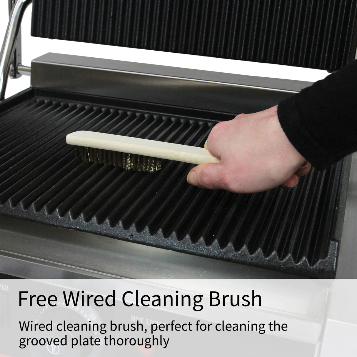Wired cleaning brush designed for the KuKoo Grooved Panini Press, effectively removing residue from the grooved plate