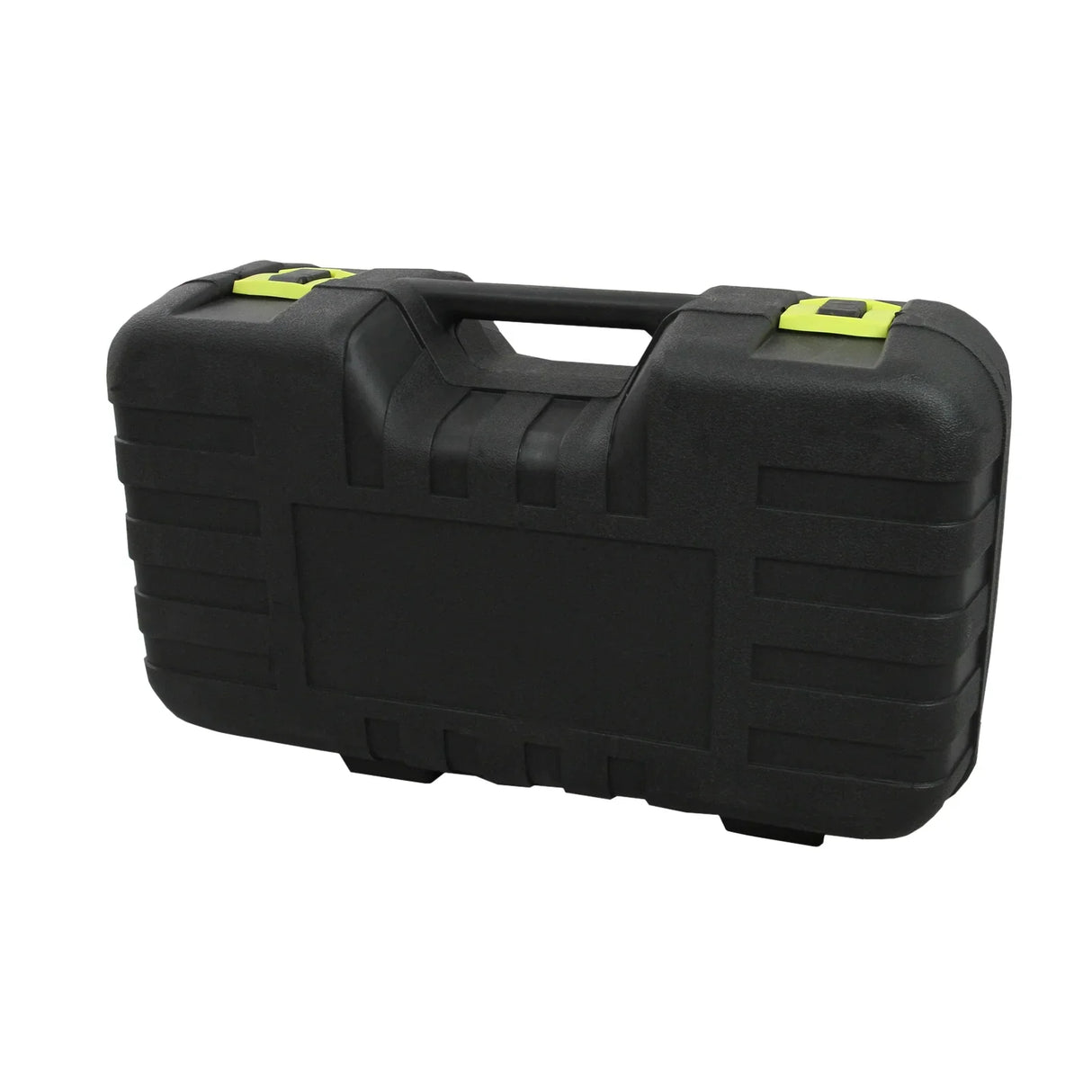 Durable black carrying case for T-Mech Mortice Jig, featuring a sturdy handle and bright yellow latches for secure transport