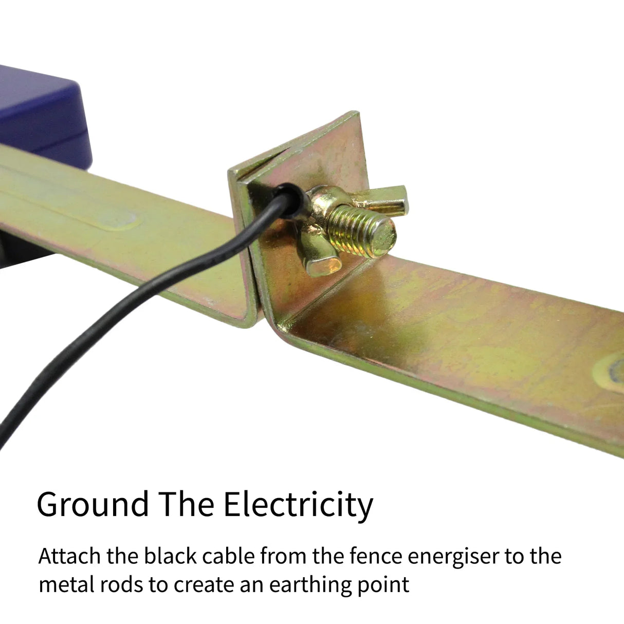 T-Mech Electric Fence Energiser with metal grounding bracket and black cable connection for enhanced electrical safety and performance