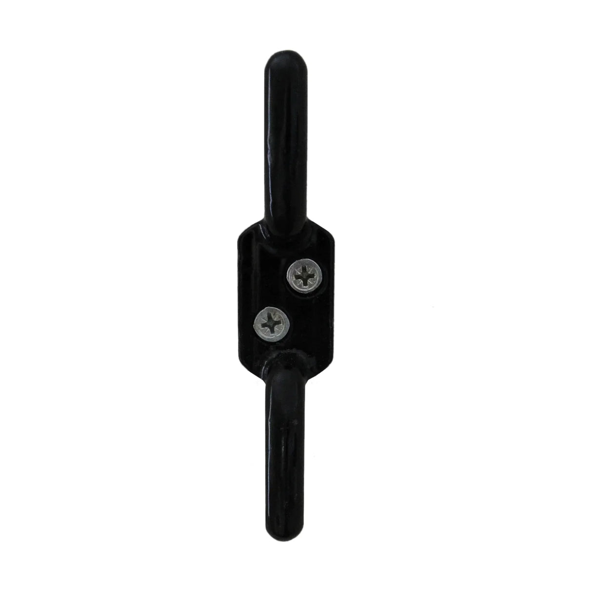 Ceiling pulley for clothing airer in sleek black, featuring two hooks and mounting screws for easy installation and durability