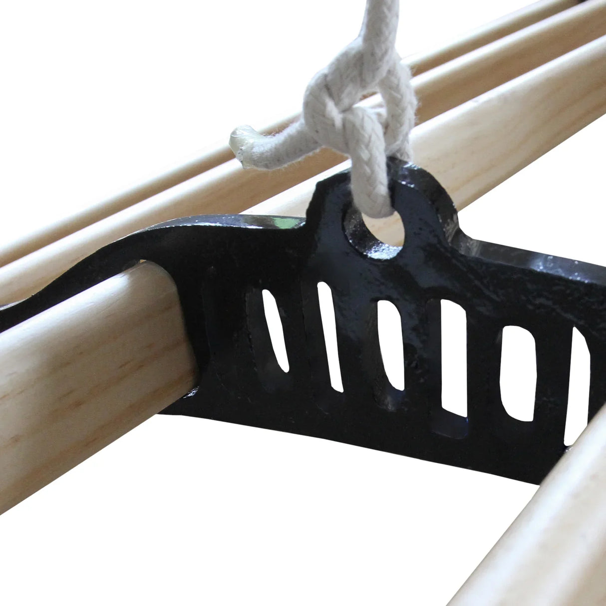 Ceiling pulley for clothing airer in black, featuring a sturdy metal bracket and wooden rods, designed for efficient drying
