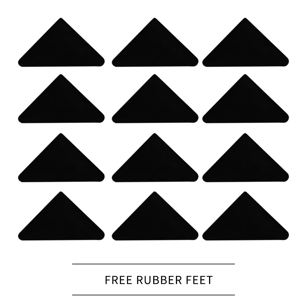 Set of 12 black triangular rubber feet for Monster Racking Galwix Workbench Shelving Unit, designed to enhance stability and protect surfaces
