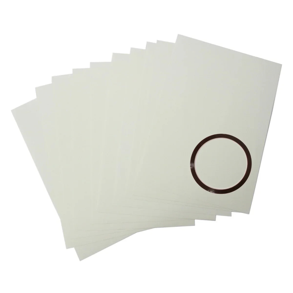Sublimation transfer paper sheets for PixMax mug press, featuring a smooth, white surface with a brown circular design for precise alignment