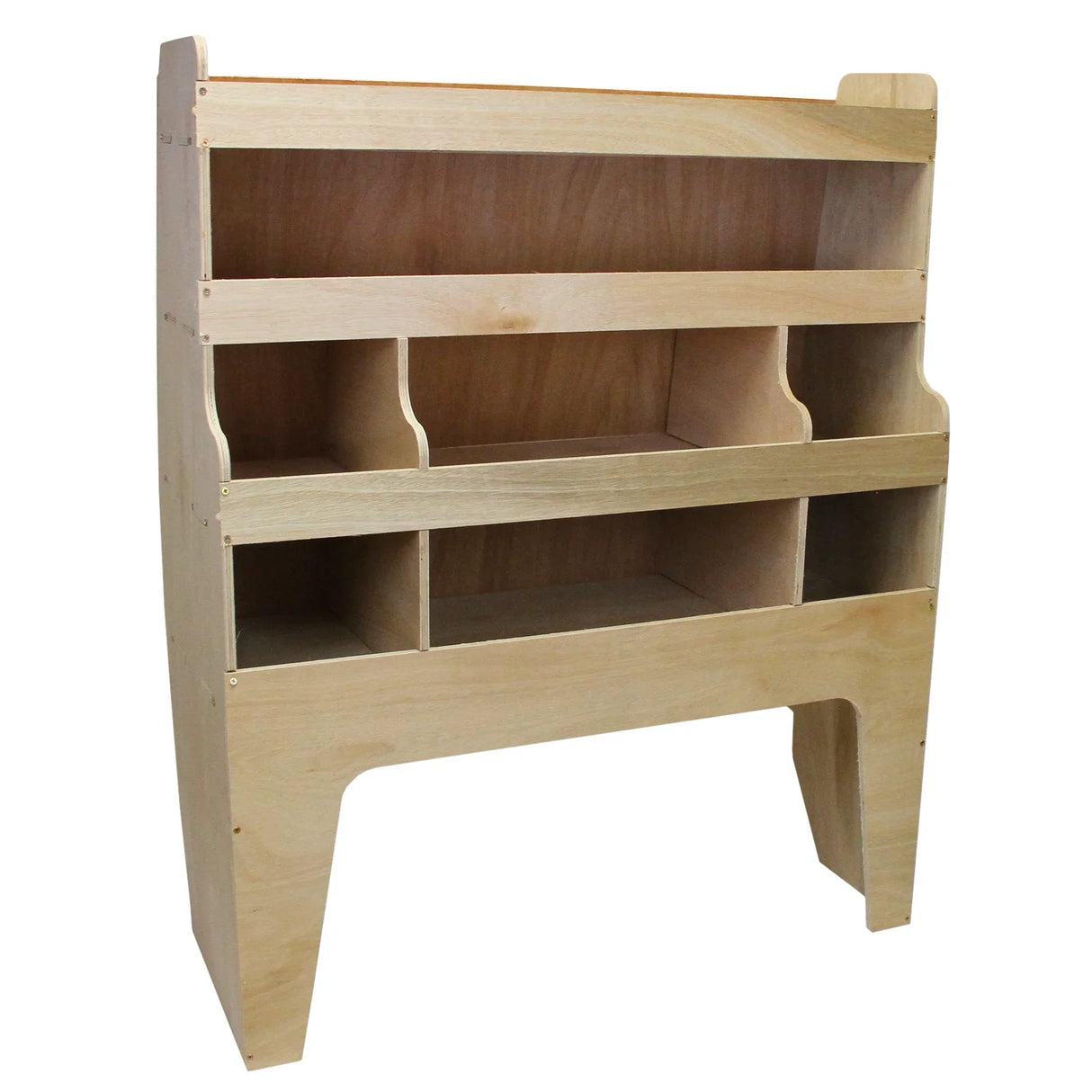 Wooden Monster Racking Transporter Van Rack featuring multiple shelves and compartments for organized storage, showcasing a natural finish