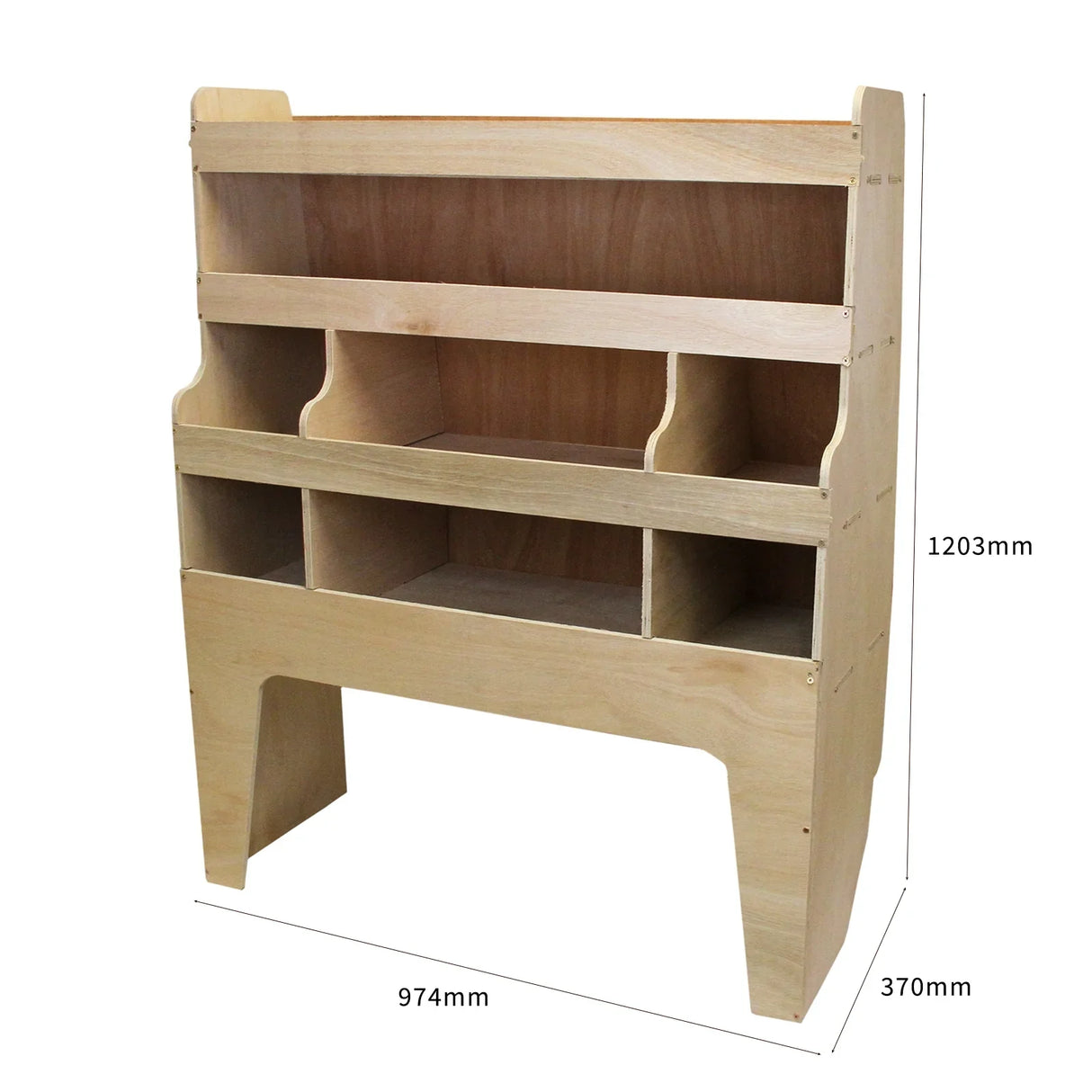 11sqm anthracite van lining rack with multiple storage compartments, made of smooth wood, featuring a natural finish and...