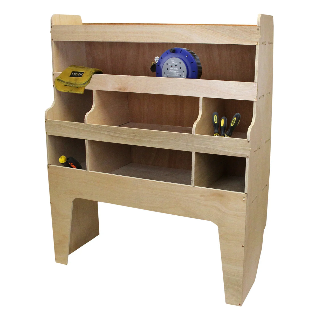 Wooden Monster Racking Transporter Van Rack with multiple shelves, smooth finish, and sturdy construction for organized storage