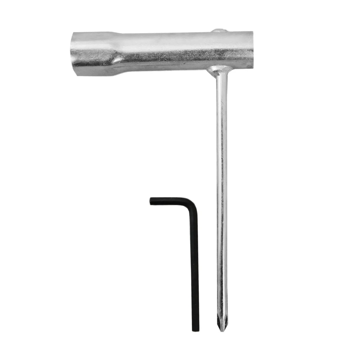 T-Mech Earth Auger 120mm with a metallic finish, featuring a sturdy handle and a hex key for assembly and adjustments