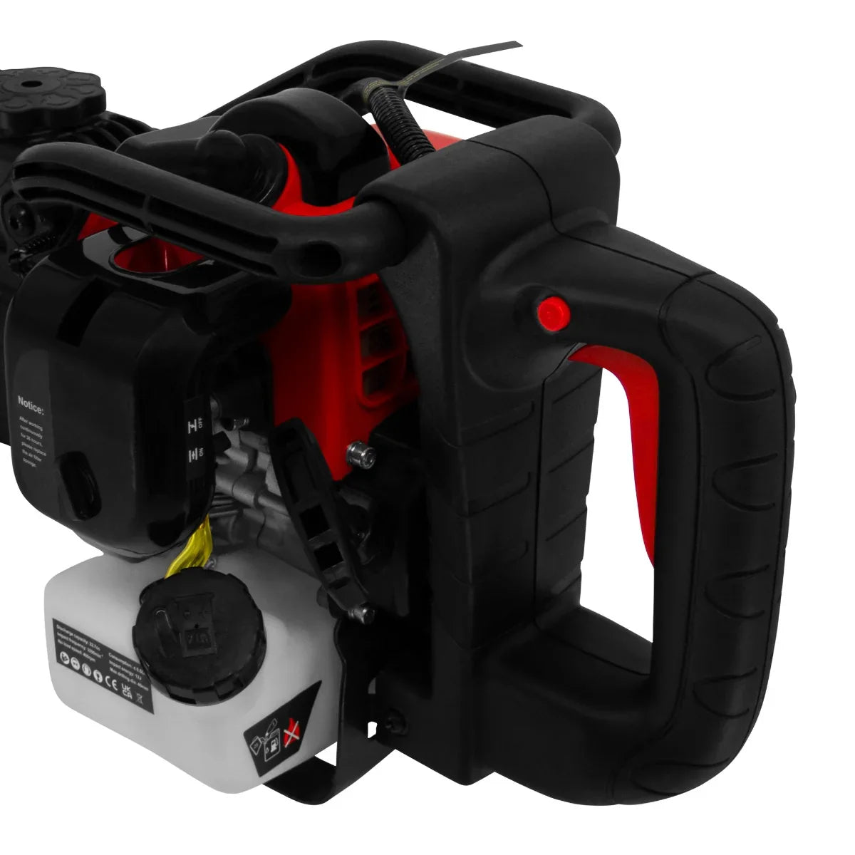 T-Mech 2-Stroke Petrol Hammer Drill featuring a robust black and red design, ergonomic grip, and visible fuel tank for easy operation