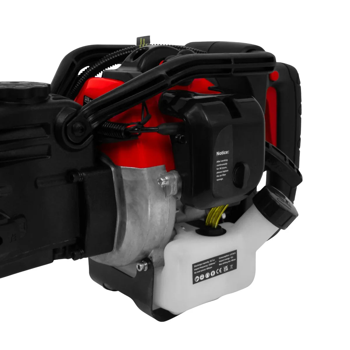 T-Mech 2-Stroke Petrol Hammer Drill featuring a red and black engine, durable plastic casing, and visible fuel tank for easy operation