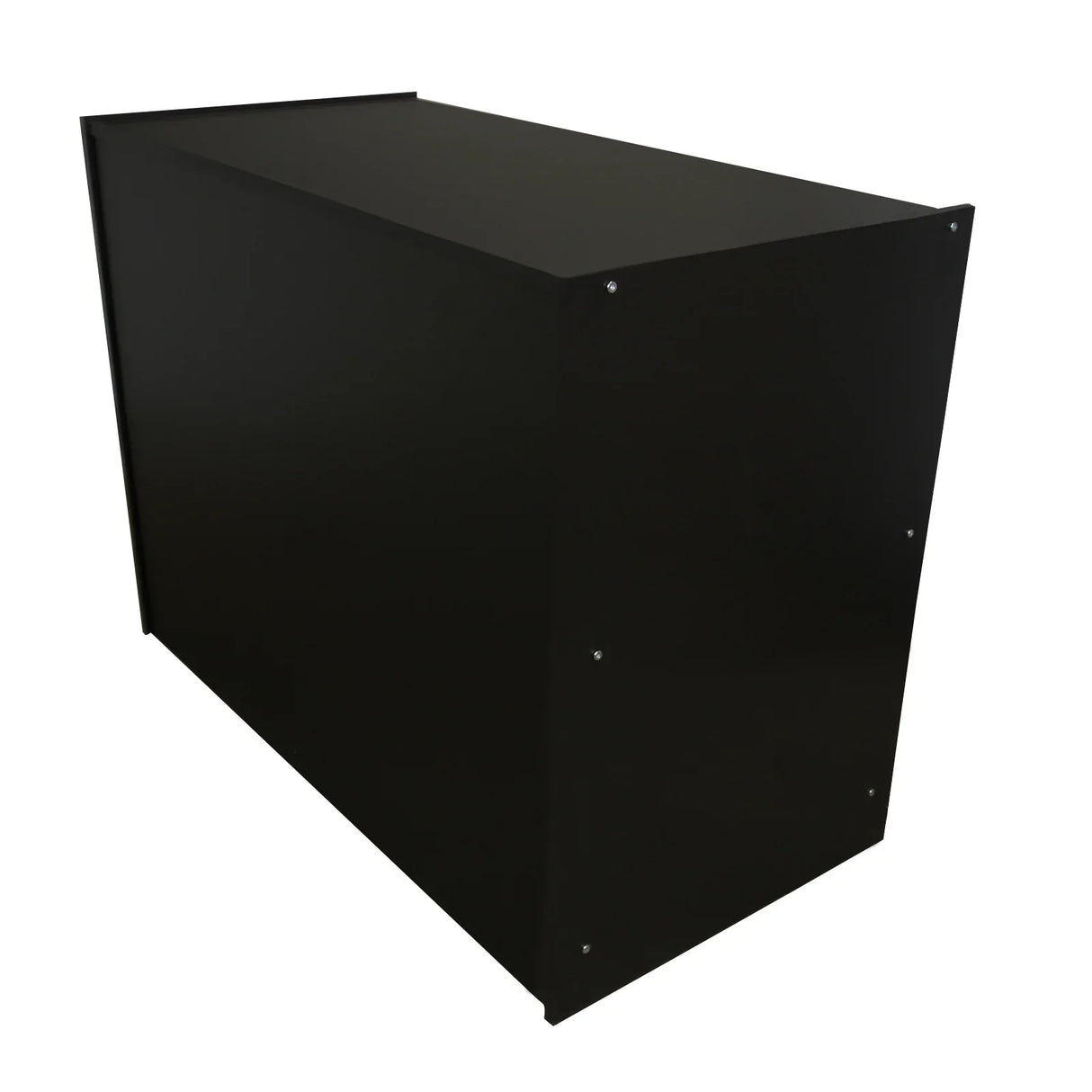 Sleek black A1200 retail shop counter with a smooth finish, sturdy construction, and minimalist design, perfect for modern retail spaces
