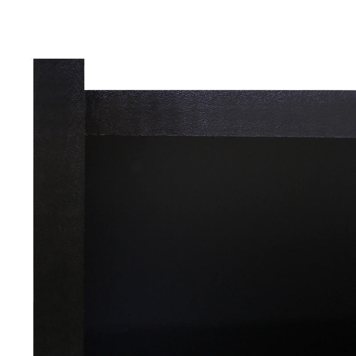 Sleek black A1200 retail shop counter with a smooth finish, featuring a minimalist design and sturdy construction for display and sales