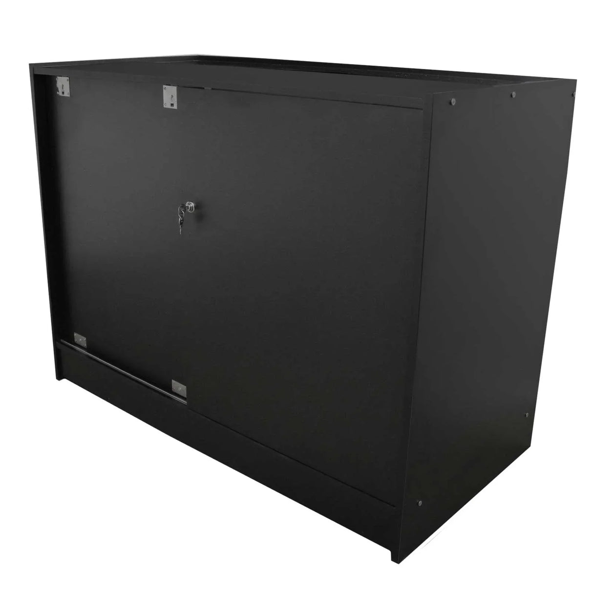 K1200 retail product display cabinet in sleek black, featuring a secure locking mechanism and a smooth, modern finish