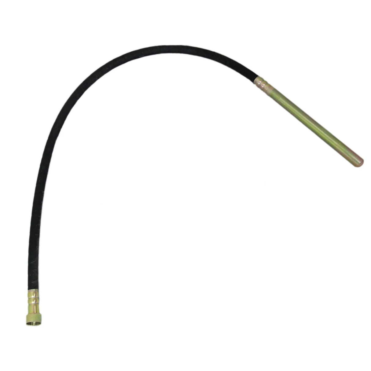 Flexible black rubber hose with a metallic end, designed for the T-Mech Concrete Vibrator, ideal for efficient concrete mixing and leveling