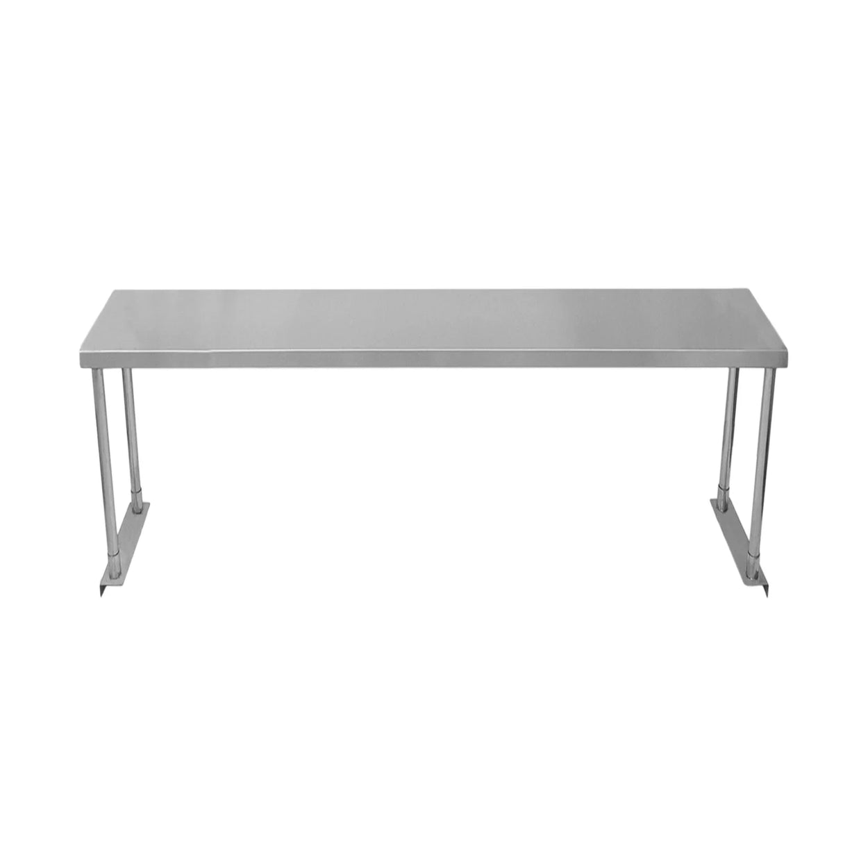 5ft stainless steel catering bench with a smooth surface and sturdy legs, featuring a single over-shelf for added storage