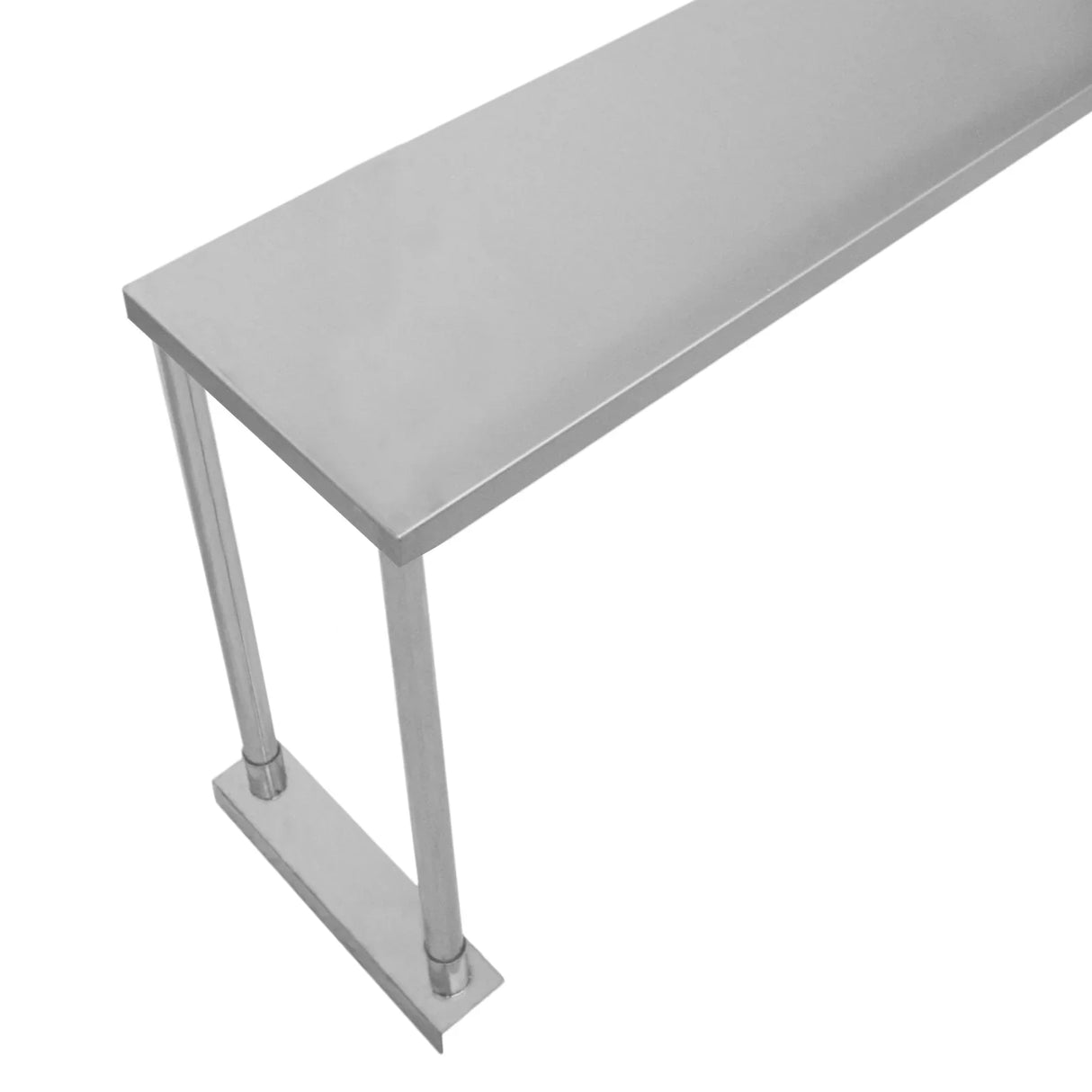 5ft stainless steel catering bench with a smooth surface, single over-shelf, and sturdy legs for commercial kitchen use