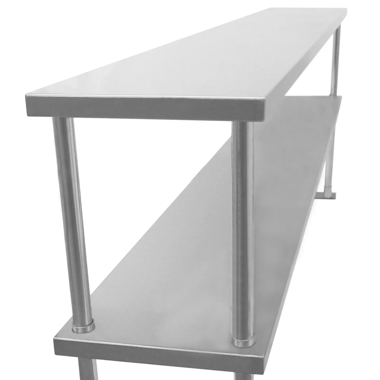 Kukoo double tier steel over-shelf in sleek silver finish, featuring sturdy metal legs and smooth surfaces for efficient storage