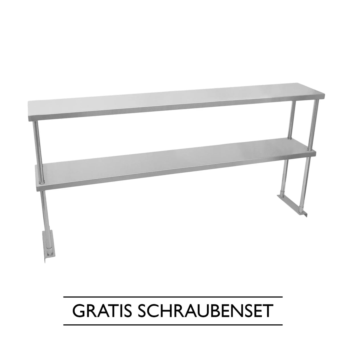 Kukoo double tier steel over-shelf in sleek silver finish, featuring two spacious shelves for efficient storage and organization