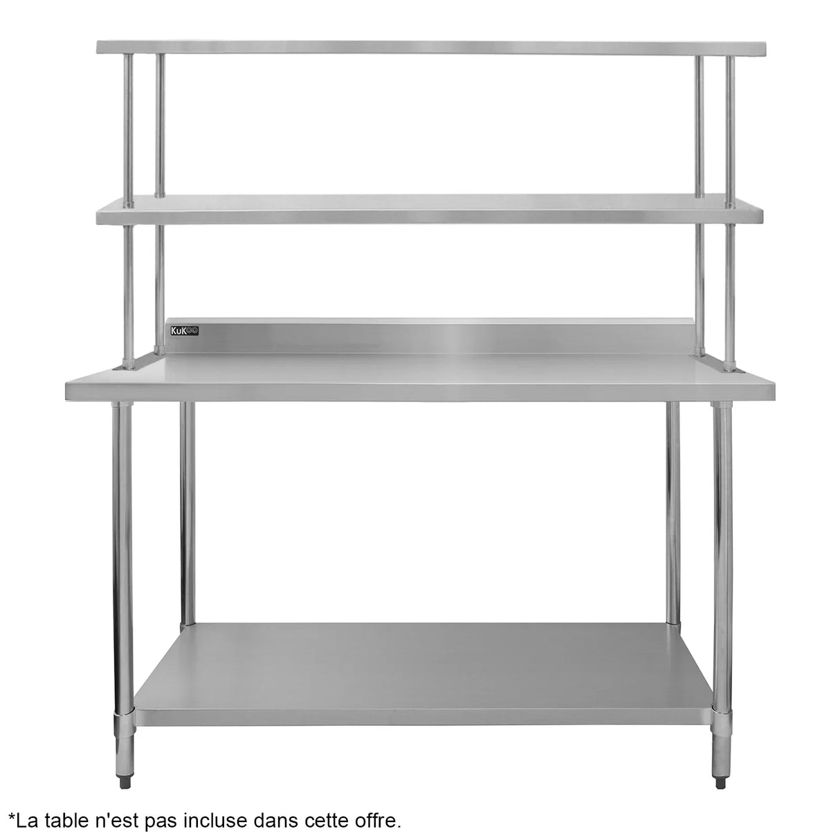 Kukoo double tier steel over-shelf in sleek stainless steel, featuring two spacious shelves and sturdy legs for added support