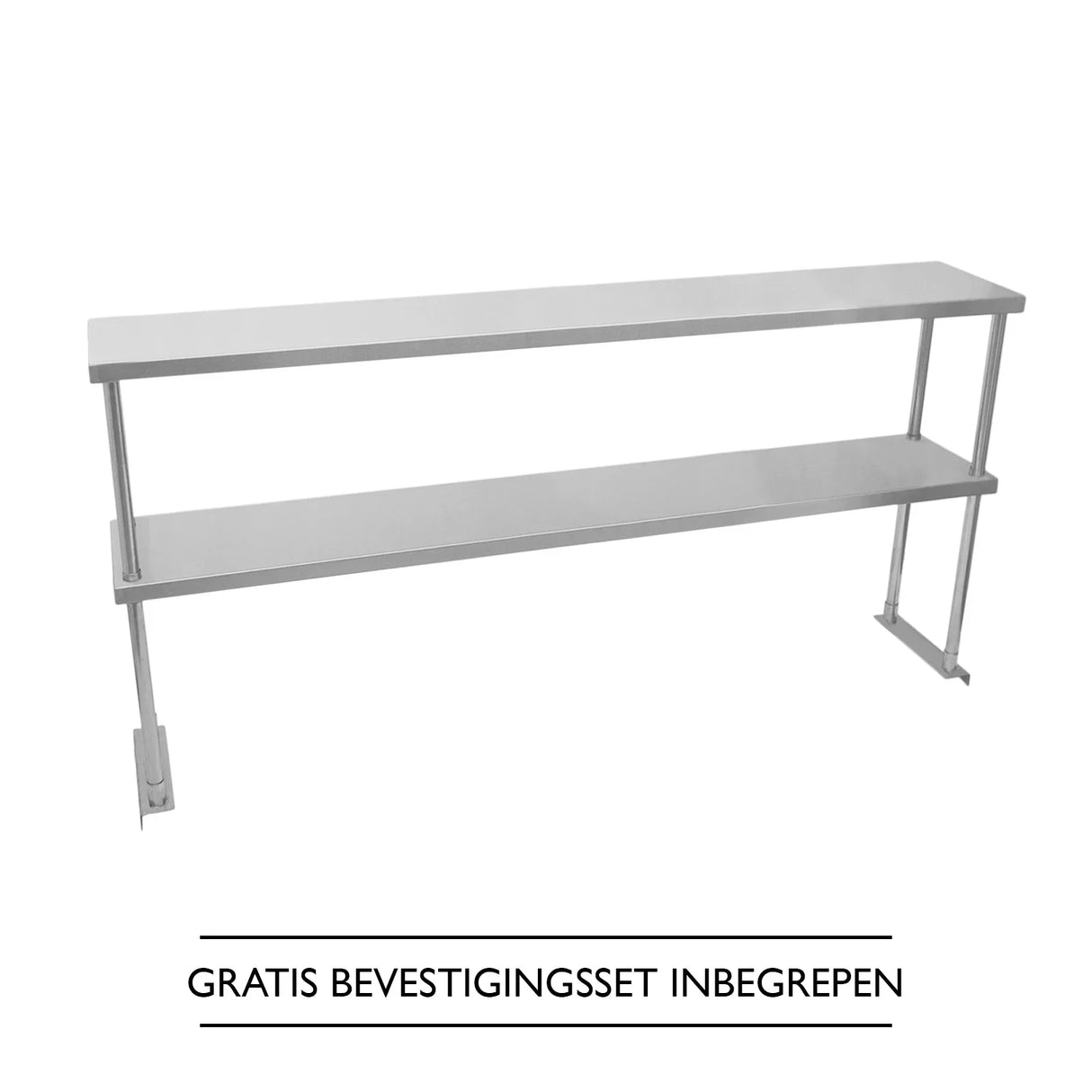 Kukoo double tier steel over-shelf in sleek silver finish, featuring two spacious shelves for efficient storage and organization