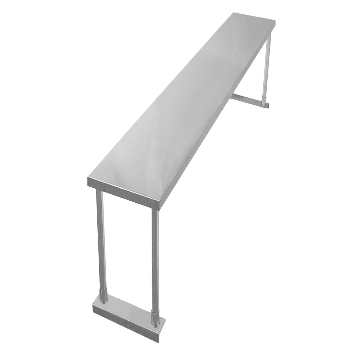 Stainless steel 6ft catering bench with a sleek, smooth surface and sturdy single over-shelf for efficient food preparation