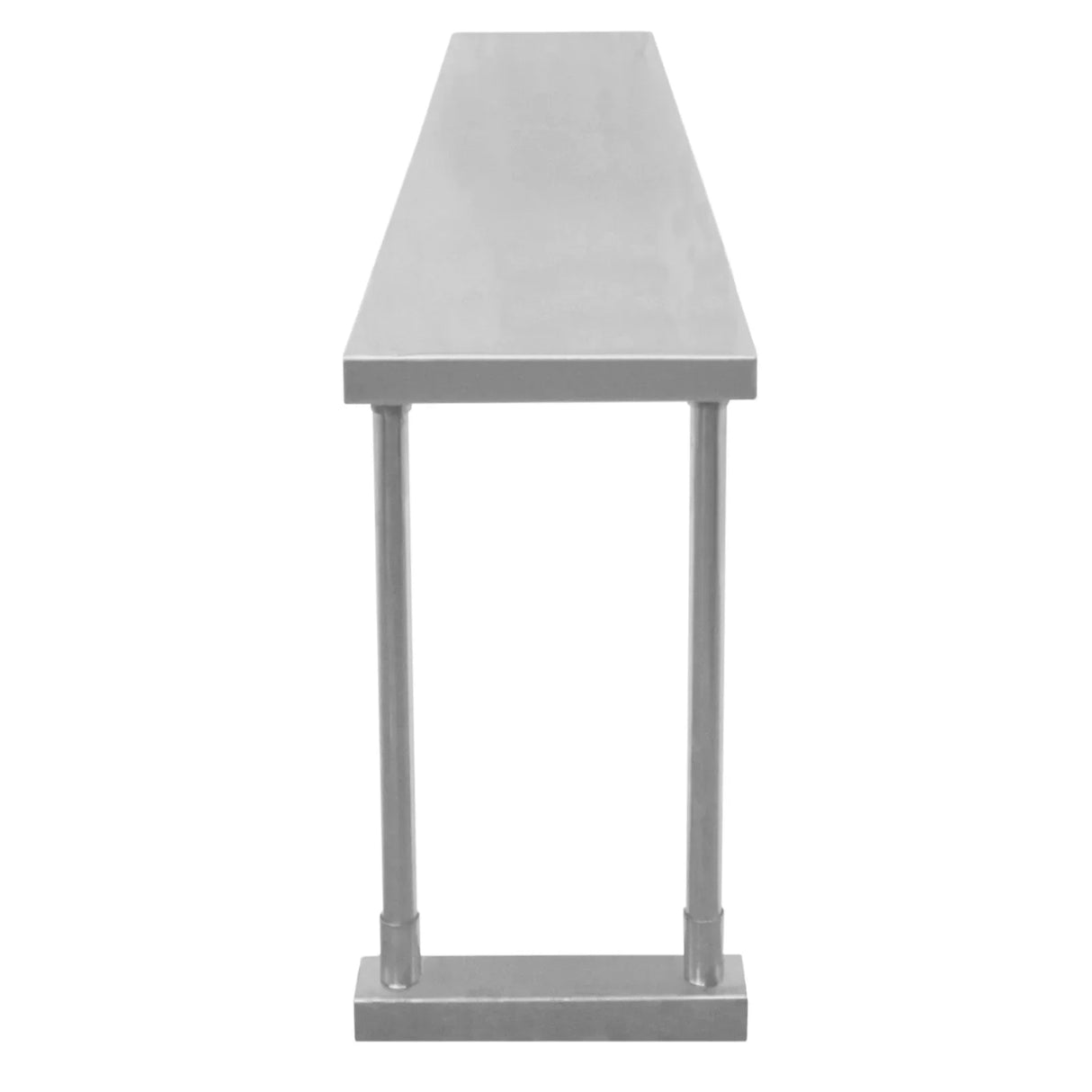 6ft stainless steel catering bench with a smooth surface and sturdy single over-shelf, ideal for food preparation and service