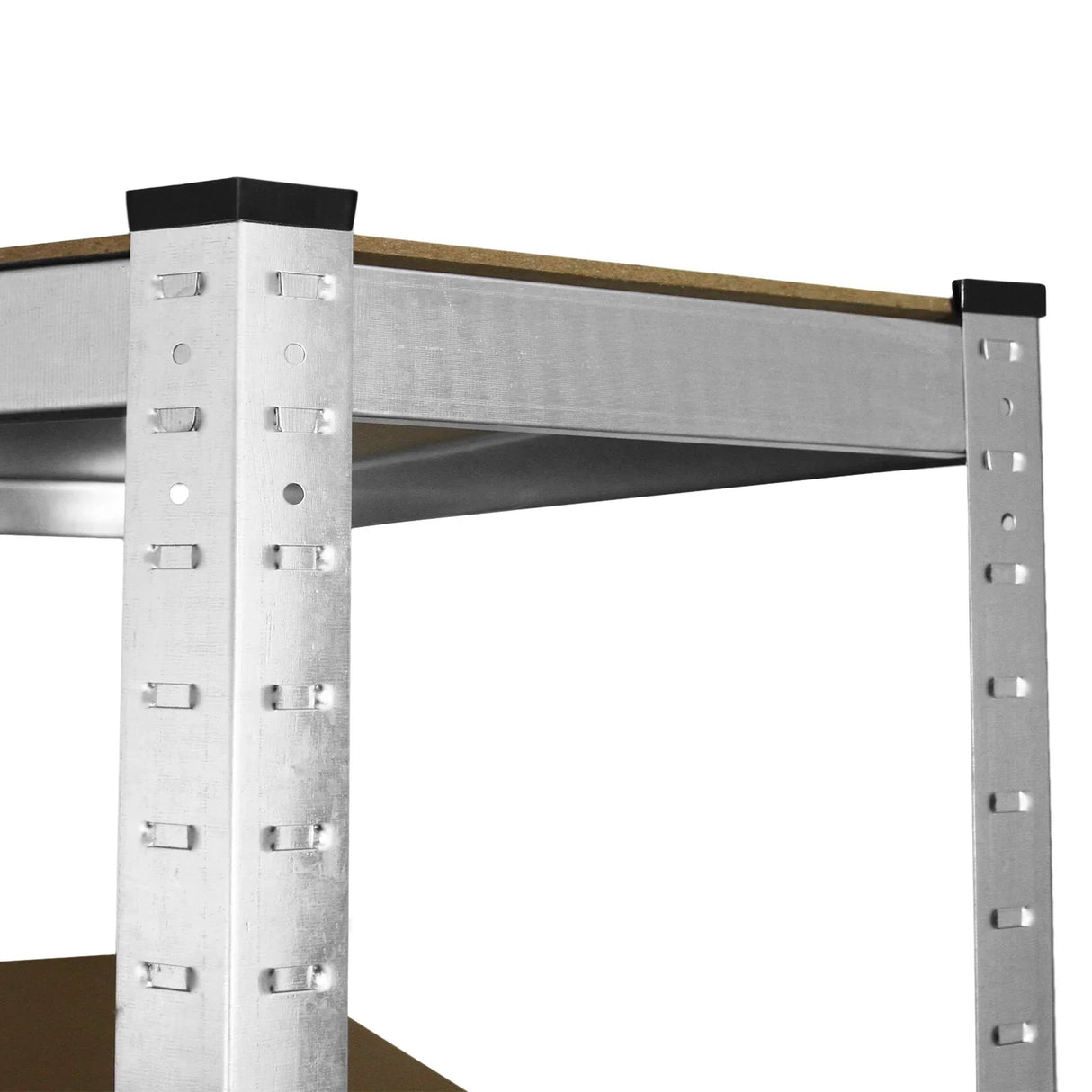 Galwix Corner Racking, 90cm wide, featuring sturdy aluminum frame, wooden shelves, and black rubber corner protectors for stability