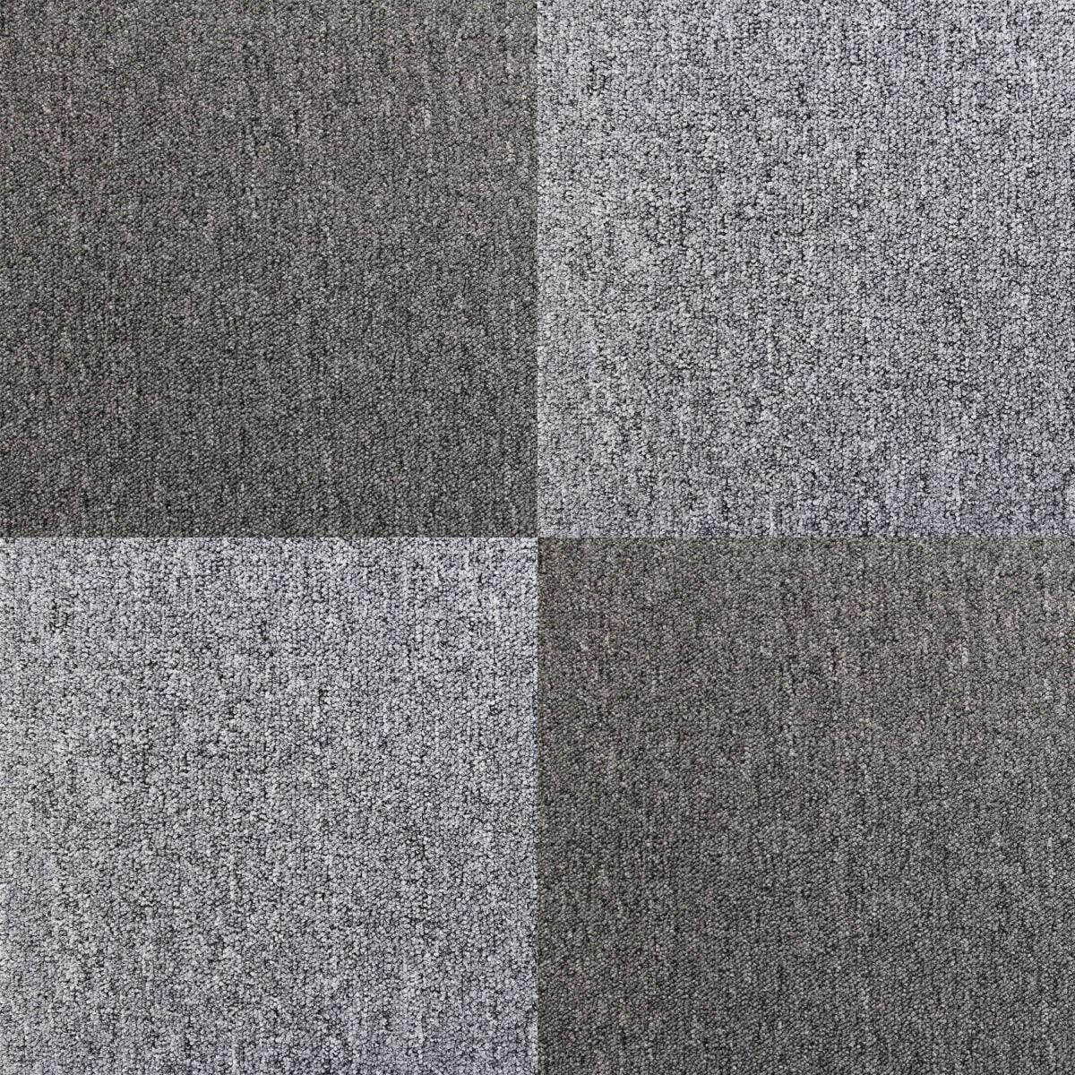 Anthracite carpet tiles in a modern checkerboard pattern, featuring textured gray shades, ideal for stylish flooring solutions