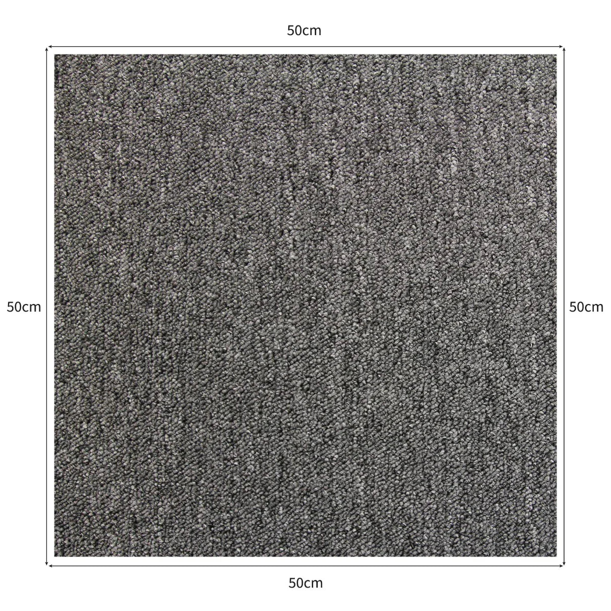 Anthracite carpet tile, 50cm square, featuring a textured, dark gray surface ideal for modern flooring solutions