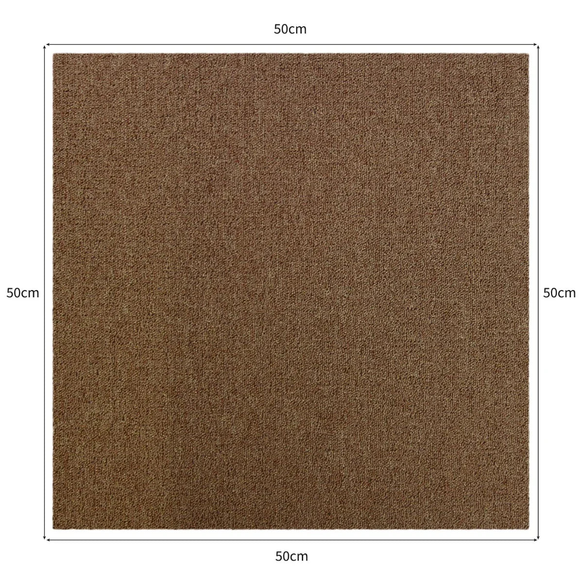 Beige carpet tile measuring 50cm x 50cm, featuring a textured surface ideal for flooring, offering warmth and versatility in design