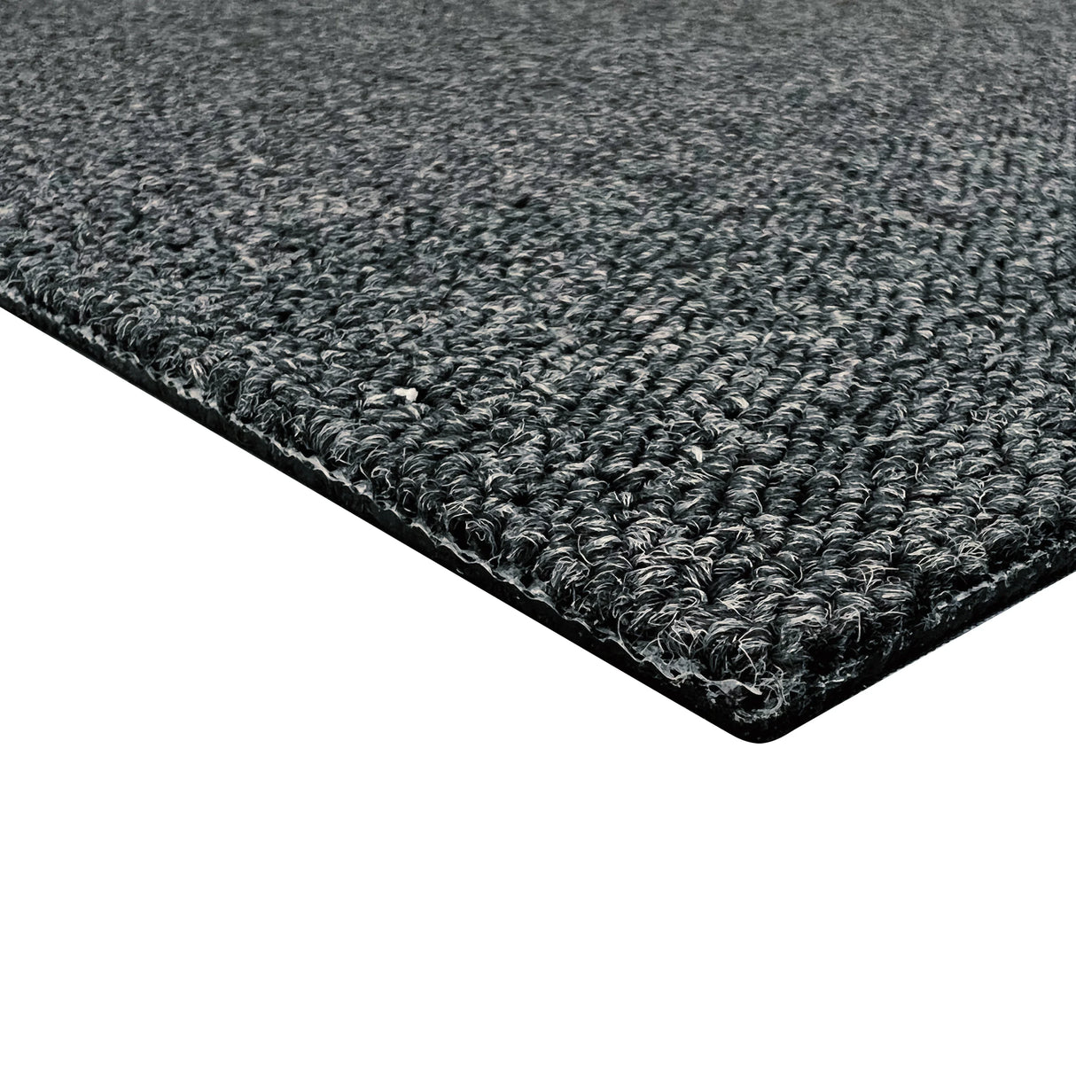 Charcoal black carpet tile with a textured surface, showcasing a durable weave, ideal for modern flooring solutions in various spaces