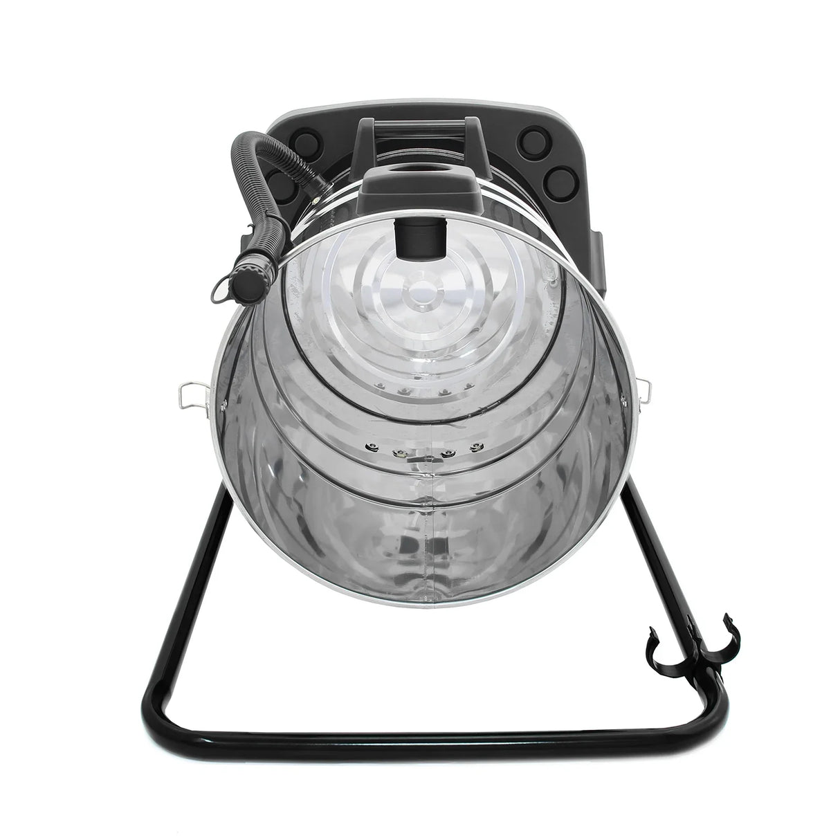 MAXBLAST 80L Industrial Vacuum with clear cylindrical tank, black handle, and sturdy metal stand for efficient cleaning tasks